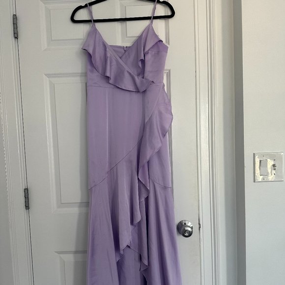 EXPRESS Light Purple Ruffle Wrap Front High-Low Dress - Picture 2 of 4